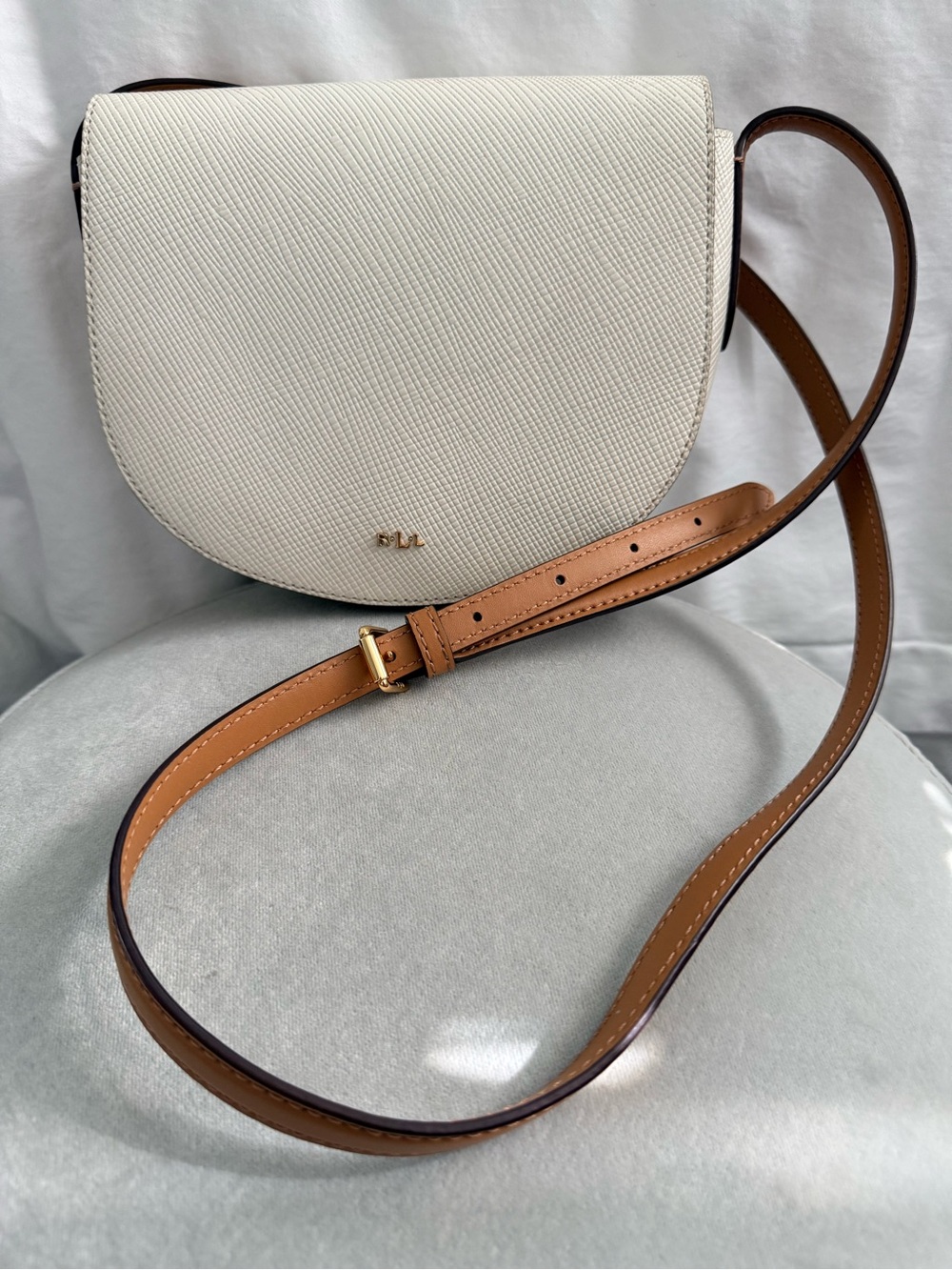 Ralph Lauren White Saddle Crossbody with Tan Strap - Picture 4 of 15